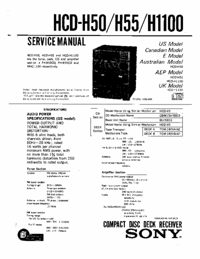 SONY HCD-H55 SONY HCD-H50, H55, H1100
COMPACT DISC DECK RECEIVER.
SERVICE MANUAL
PART#(9-956-245-12)